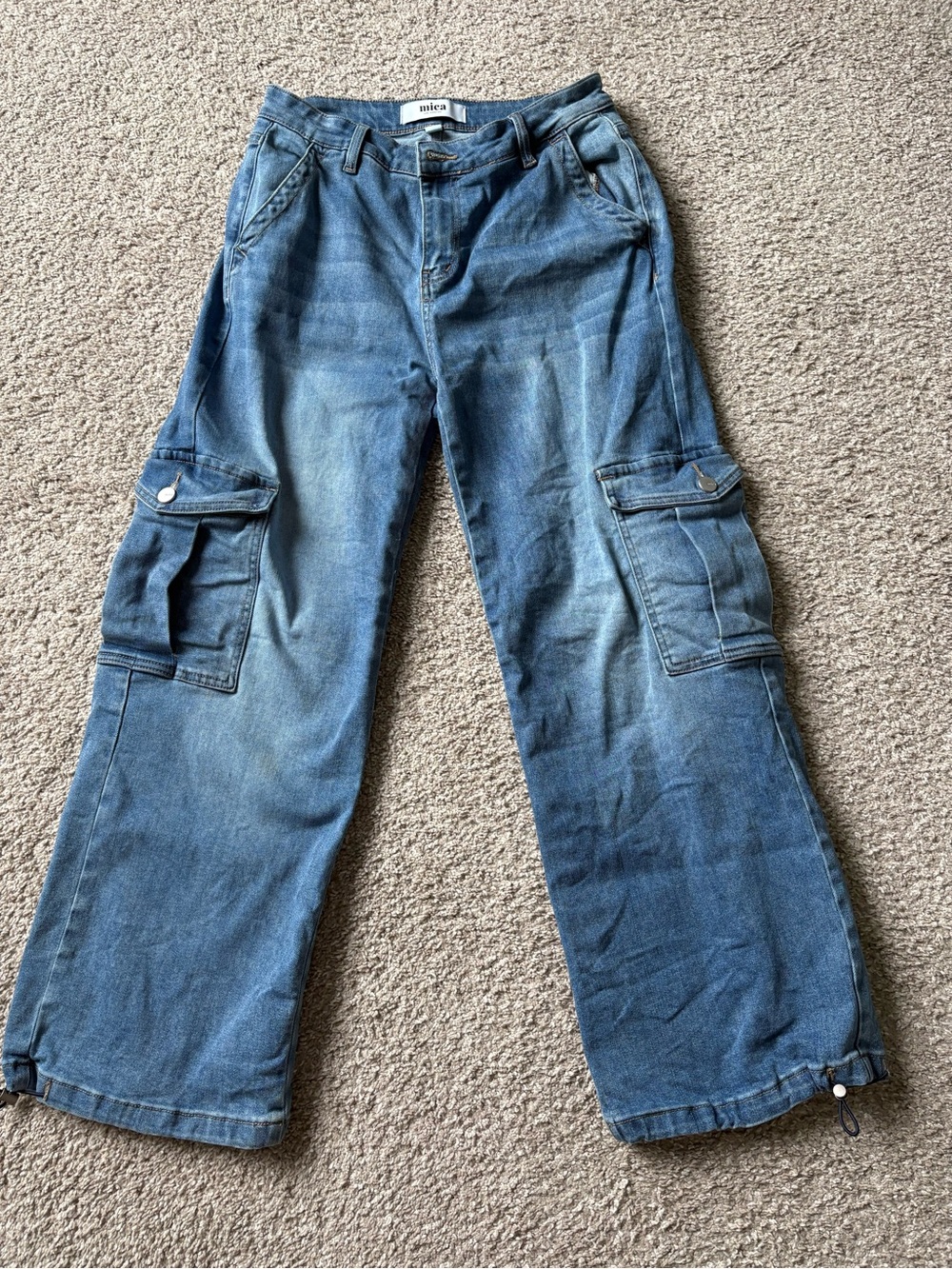 Women’s Mica Denim Cargo Joggers in Medium Blue